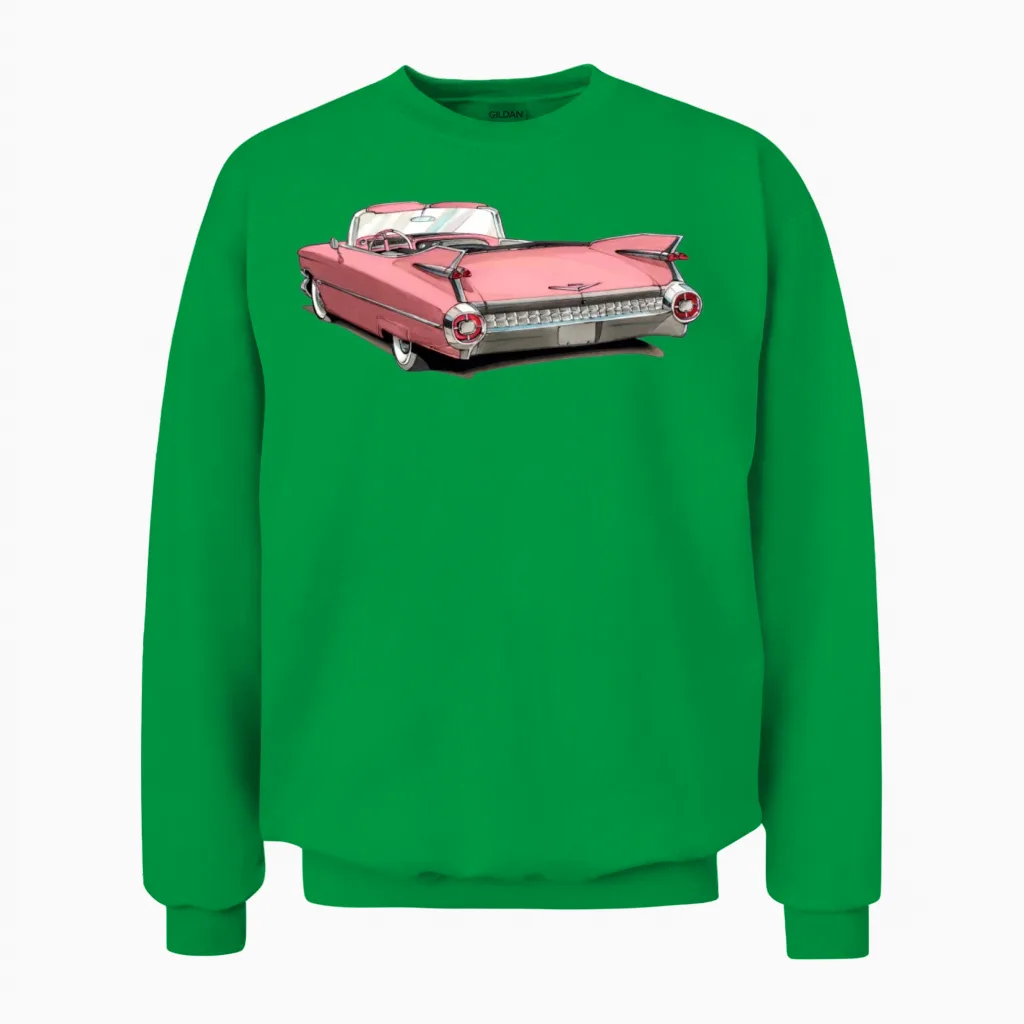 Classic Pink Cadillac Unisex Sweatshirt in Irish Green