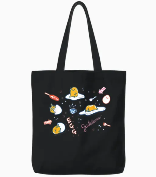 Gudetama Doodle Tote Bags - Black