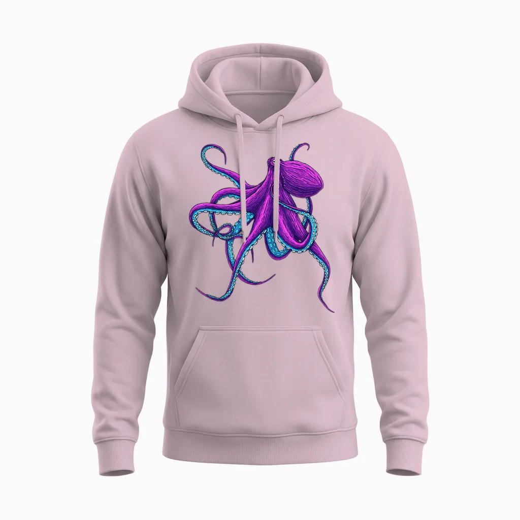 Octopus Juicy Purple Funny Deep Sea Octopus T-Shirt, Black Unisex Hoodie in Light Pink