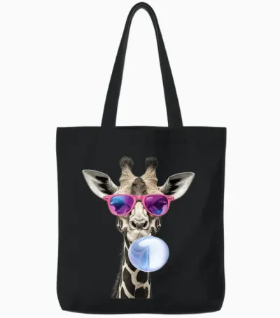 Funny Giraffe - Bubble Giraffe - Glasses Giraffe T-Shirt, Black, S Tote Bags - Black