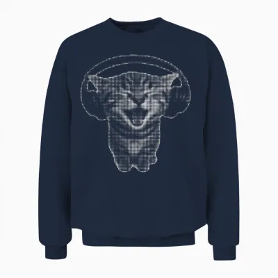Cute Headphones Cat Funny Y2k Grunge Silly Graphic Unisex Sweatshirt - Navy