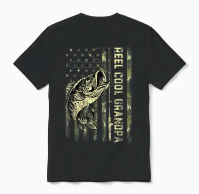 Reel Cool Grandpa Fisherman Camouflage Father's Day Unisex T-Shirt - Black