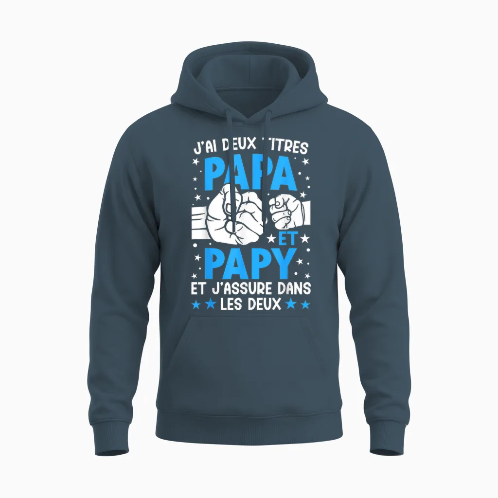 Je Ai Deux Titres Papa Et Papy Father's Day Grandpa T-Shirt, Black, S Unisex Hoodie in Dark Heather