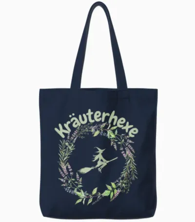 Herbal Witch Melissa Lavender Forest Flowers Herbs Witch Women's T-Shirt, Black Tote Bags - Navy