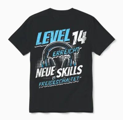 14. Geburtstag Jungen Video Gamer Level 14 Erreicht Junge Unisex T-Shirt - Black