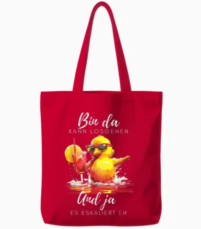 Party Duck with Cocktail - Funny Girls' Evening Saying Tote Bags - Red