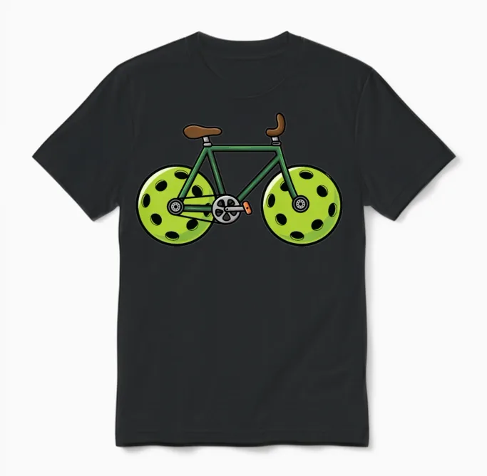 Funny Bicycle on Pickleball Wheels Unisex T-Shirt in Black