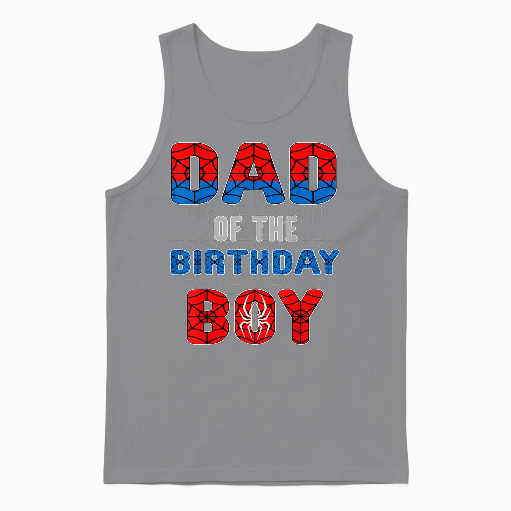 Spider Web Birthday Party Dad of the Birthday Boy Unisex Tank Top in Sport Grey