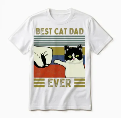 Vintage Best Cat Dad Ever Bump Unisex T-Shirt - White