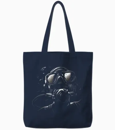 Scuba Sea Ocean Diving T-Shirt, Black Tote Bags - Navy