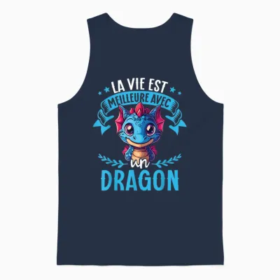 Je M'en Fous Je Suis Un Dragon - Cute Dragon T-Shirt, Black, S Unisex Tank Top - Navy