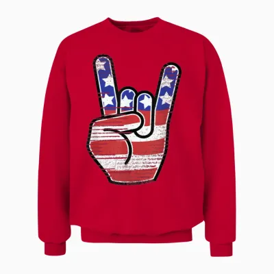 Rock N Roll Usa Flag Horns Sign Retro Band Unisex Sweatshirt - Red
