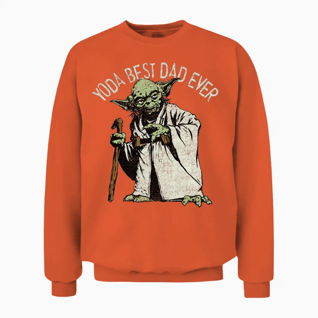 Star Wars Yoda the Best Dad Portrait Long Sleeve T-Shirt, Black, S Unisex Sweatshirt in Orange