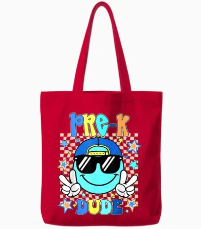 Pre-K Dude Smile Face First Day of Back to School Boys Tote Bags - Red