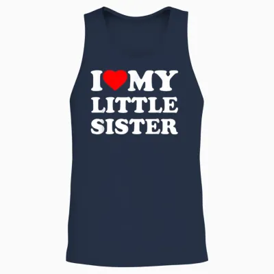I Love My Little Sister Heart Funny Family Unisex Tank Top - Navy