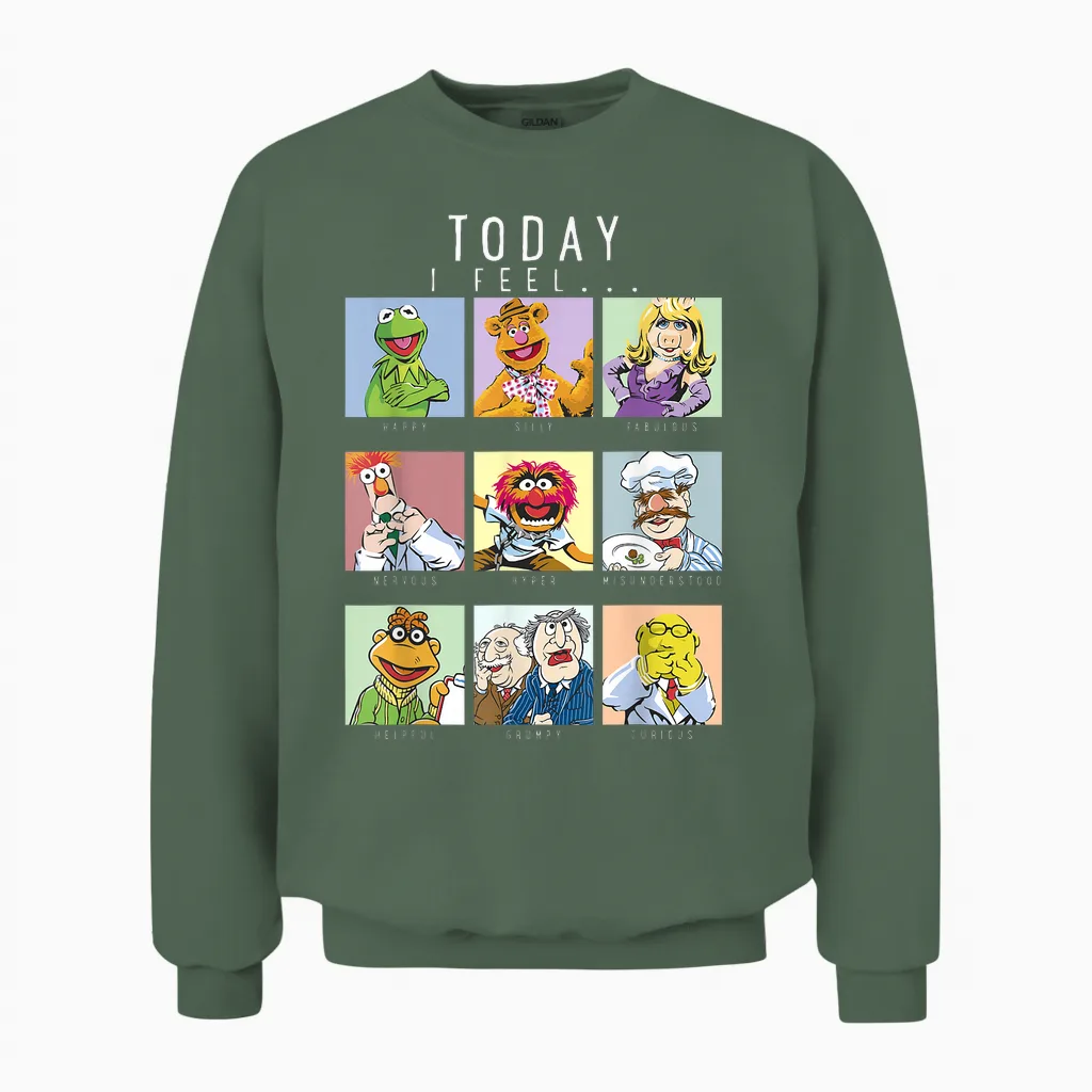 Disney the Muppets Today I Feel Box Up Character Portraits Unisex Sweatshirt in Military Green