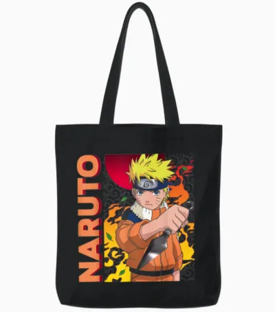 Naruto Main Character on Elemental Background Tote Bags - Black