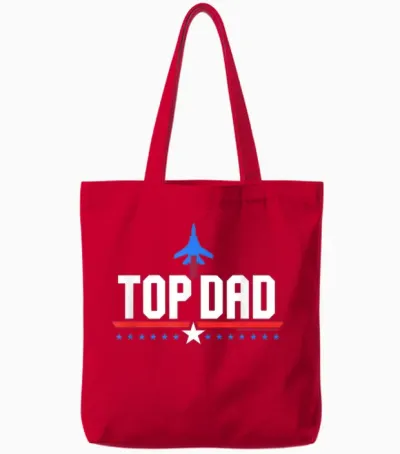 Top Gun Top Dad Father's Day Action Movie Logo Tote Bags - Red