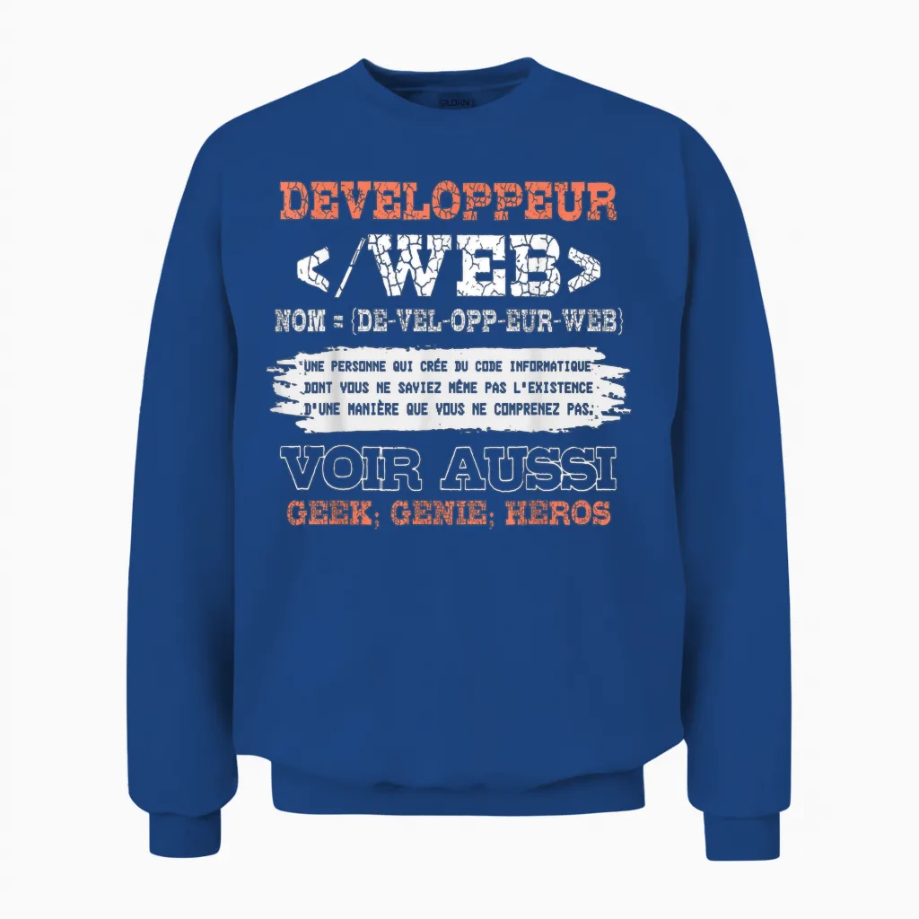 Web Developer Man Woman Humor Code Computer T-Shirt, Black, S Unisex Sweatshirt in Royal