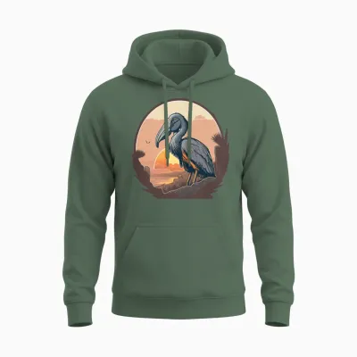Shoebill Retro Unisex Hoodie - Military Green