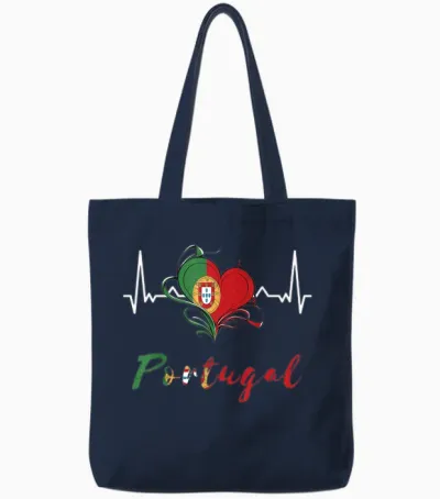 Portugal Flagge Herzschlag Ekg Pulse Portugiesische Wurzeln Herz Tote Bags - Navy