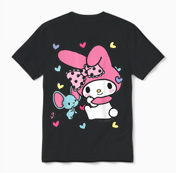 My Melody and Friend Sweet Hearts Unisex T-Shirt in Black