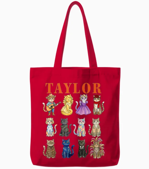 Taylor Groovy Name Cat 80's Vintage Birthday Girls Tote Bags in Red