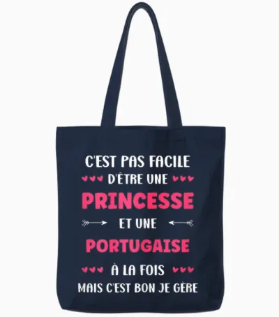 Origin Super Portuguese Humor Girl Princess Portuguese T-Shirt, Black, Female X-Small Tote Bags - Navy