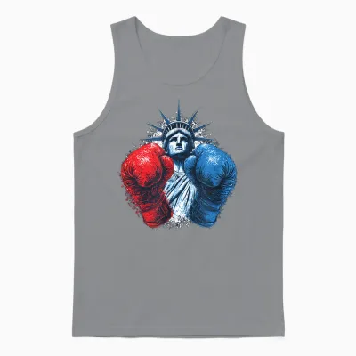 Usa Colors with Boxing Gloves and Statue of Liberty Costume Unisex Tank Top - Sport Grey