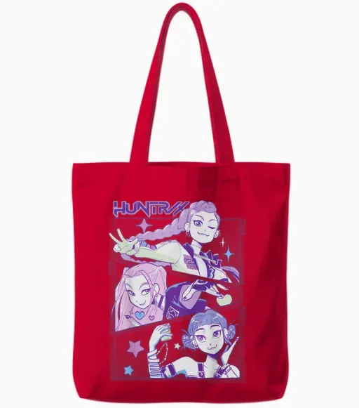 Kpop Demon Hunters Halloween Huntrix Cute Animated Panels Tote Bags - Red