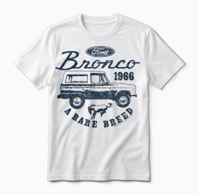 Ford Bronco a Rare Breed 1966 Logo T-Shirt, Gray Unisex T-Shirt in White