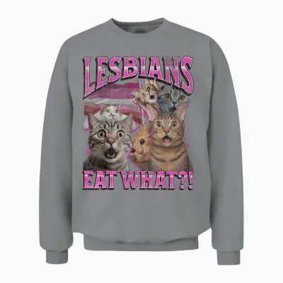 Lesbians What Do You Eat? Funny Cat Gay Pride Lgbtq Pun Bootleg T-Shirt, Black, S Unisex Sweatshirt - Sport Grey