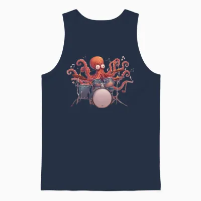 Octopus Playing Drums Unisex Tank Top - Navy