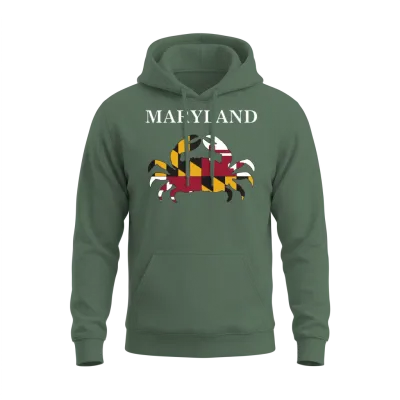 Maryland State Maryland Flag Crab Art Blue Crab Unisex Hoodie - Military Green