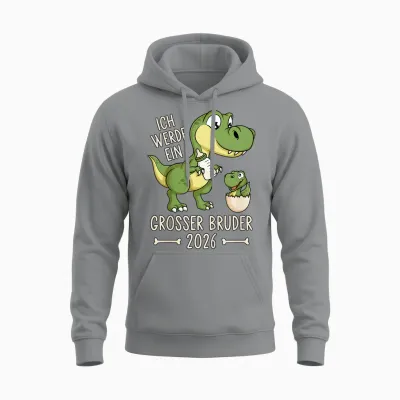 Children's Siblings Baby Dino I Will Be a Big Brother 2026 Unisex Hoodie - Sport Grey