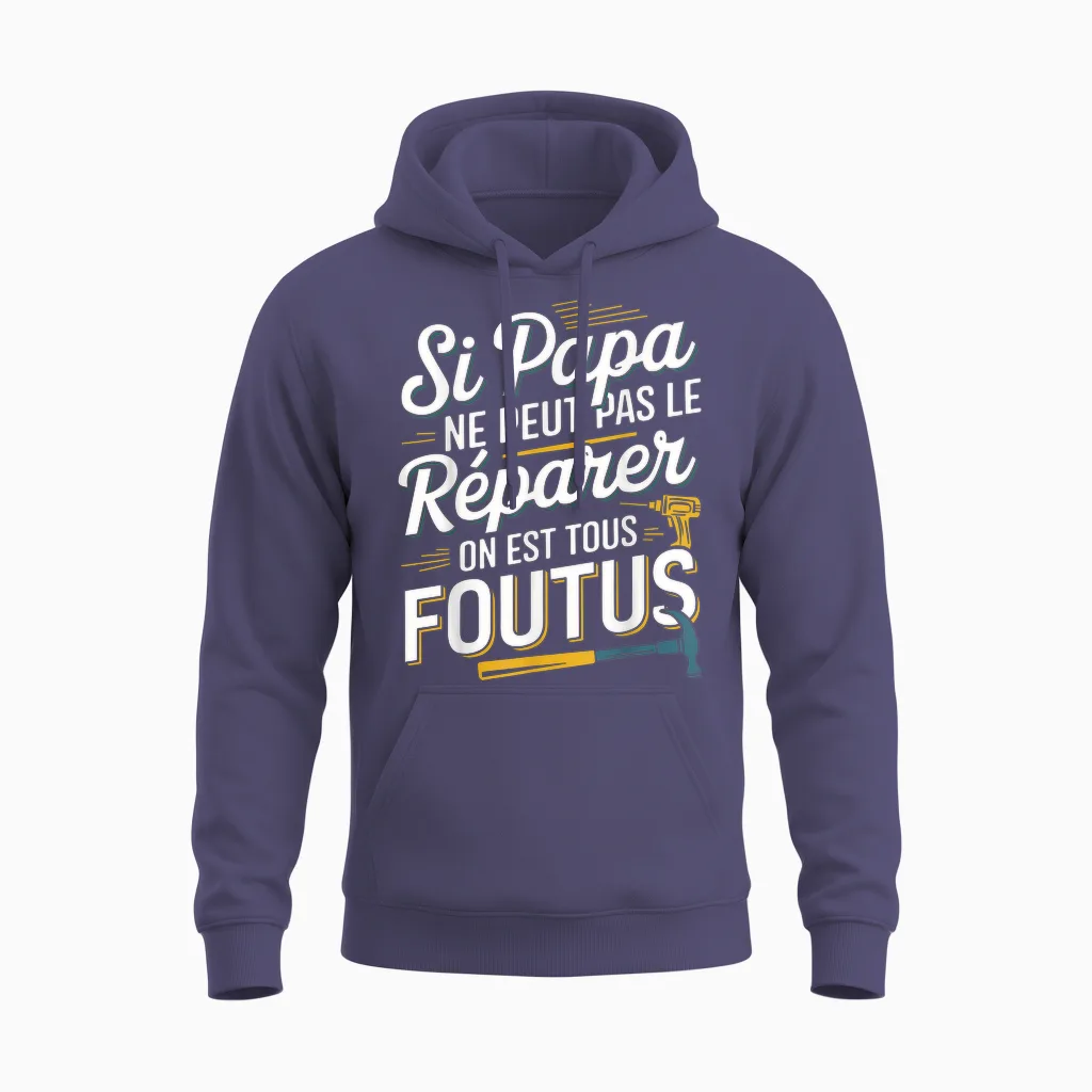 Si Papa Can't Fix It Funny Father's Day Unisex Hoodie in Heather Sport Dark Navy