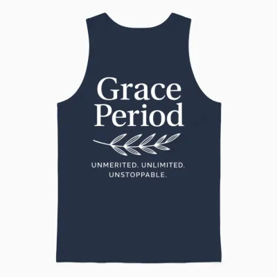 Grace Period-Unmerited. Unlimited. Unstoppable. Unisex Tank Top - Navy