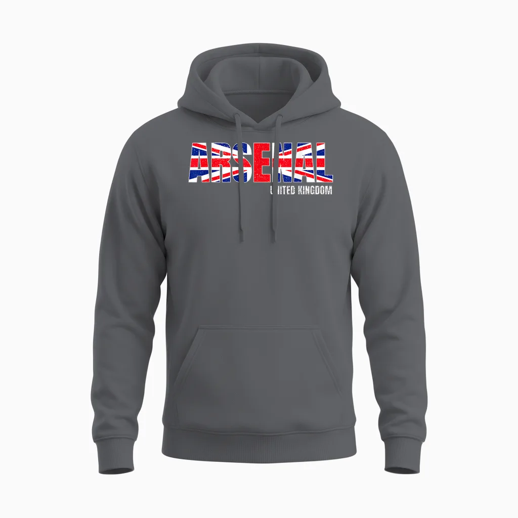 Arsenal United Kingdom T-Shirt, Black Unisex Hoodie in Charcoal