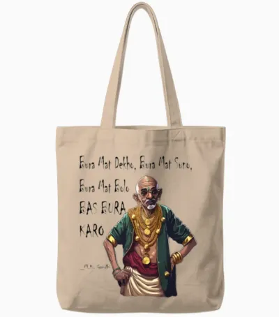 Funny Rapper Mahatma Gandhi Quote Bas Bura Karo Tote Bags - Natural