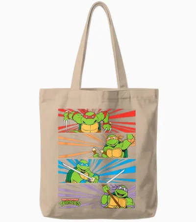 Mademark X Teenage Mutant Ninja Turtles - Raphael, Michaelangelo, Donatello and Leonardo Retro Style Tote Bags - Natural