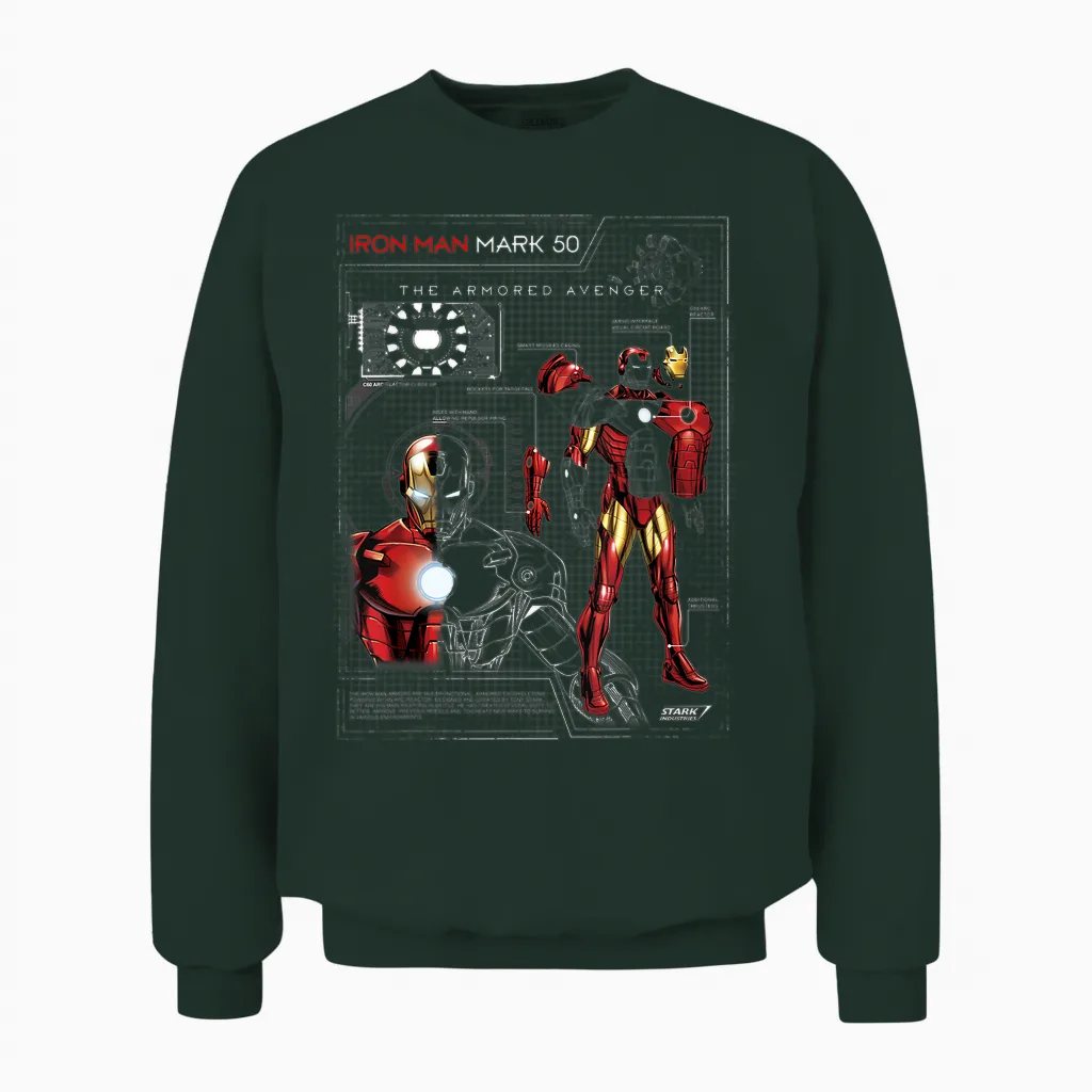 Iron Man Armor Plated Suit Blue Print Schematic Unisex Sweatshirt in Forest