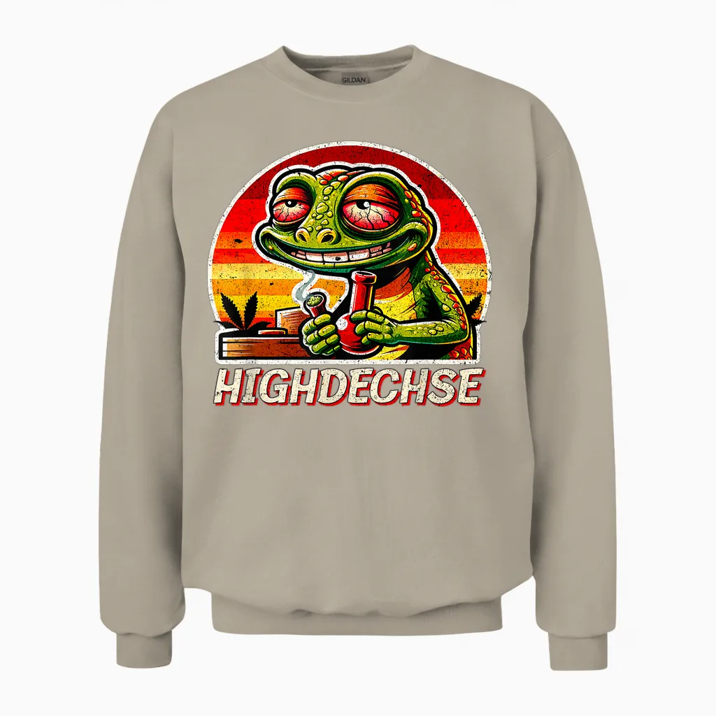 Cannabis Legalisation Kiffen Funny Lizard T-Shirt, Black Unisex Sweatshirt in Sand