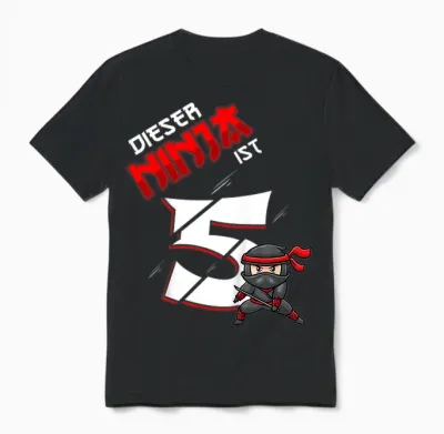 Fünfter Geburtstag Junge 5 Jahre Alt Fünfjähriger Ninja Unisex T-Shirt - Black
