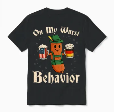 Oktoberfest on My Wurst Behavior Funny German Men Women Unisex T-Shirt - Black