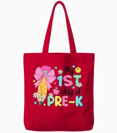 My 1st Day of Pre-K Prek Pre K 2025 Back to School Girls Tote Bags - Red