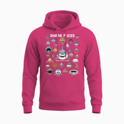 Shark Faces Shirt Types of Shark Funny Marine Biology Shark Unisex Hoodie - Heliconia