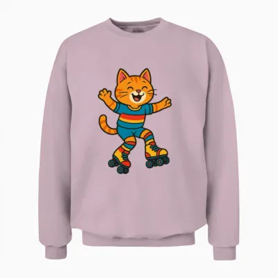 Joyful Roller Skating Cat Unisex Sweatshirt - Light Pink