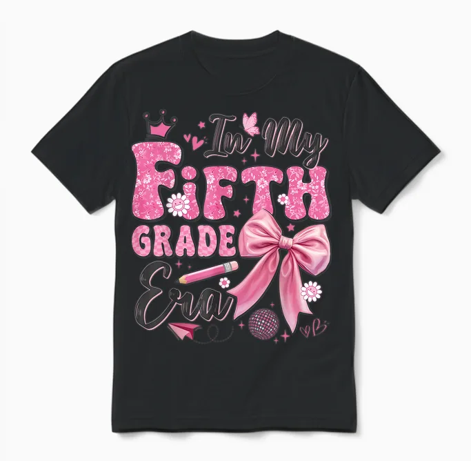 In My Fifth Grade Era Coquette Back to School Teacher Girl Unisex T-Shirt in Black