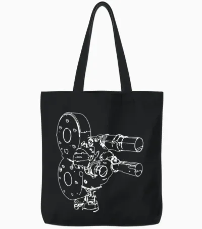 Retro Movie Camera Tote Bags - Black