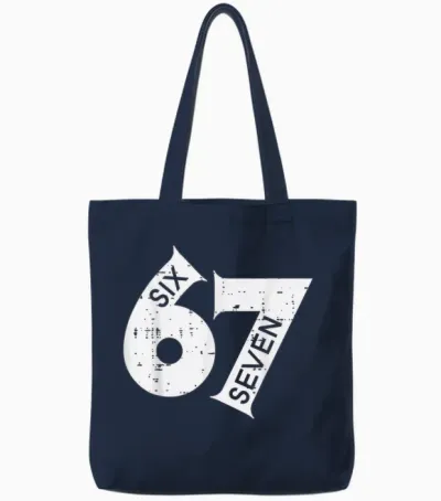 67 Meme Six Seven Number 6 7 on It Costume Boys Tote Bags - Navy